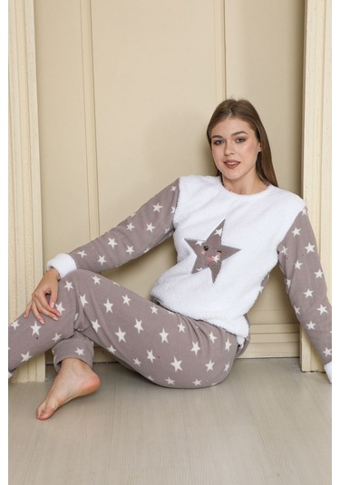 Fames Pijama Kışlık Polar Pijama Takım Beyaz