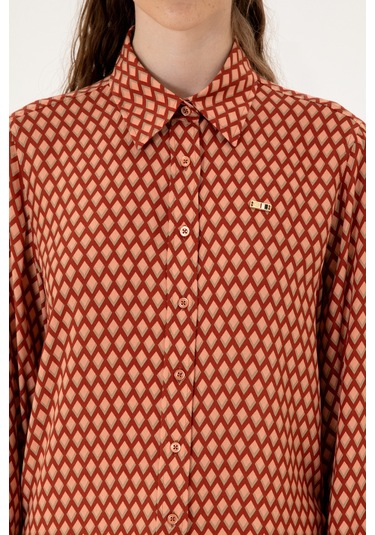 U.s. Polo Assn. Kadın Somon Gömlek Desenli 50317243-vr047 Somon