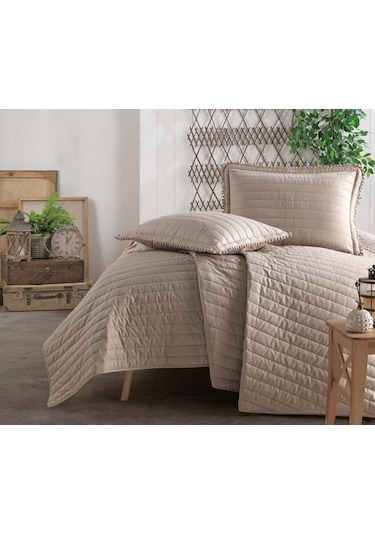 Clasy Çift Kişilik Kapitone Yatak Örtüsü Takımı Pedra Kahve Kahverengi