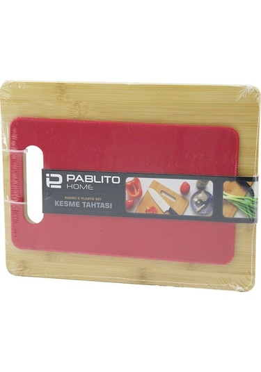 2pcs Set Ahşap Bambu - Plastik Kesim Panosu - Kesme Tahtası Pls:15x25cm- Ahş:22x28cm Çok Renkli