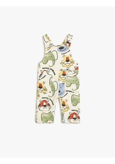 Koton Askılı Uzun Tulum Salopet Hayvanlar Baskı Detaylı Şardonlu Ekru Desenli 5wmb10263tk Ekru