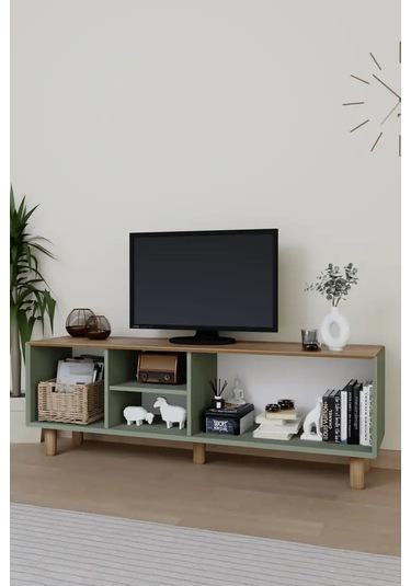 Bohem Serisi Natura Yeşil Pvc Hasır Desen Tv Ünitesi Yeşil