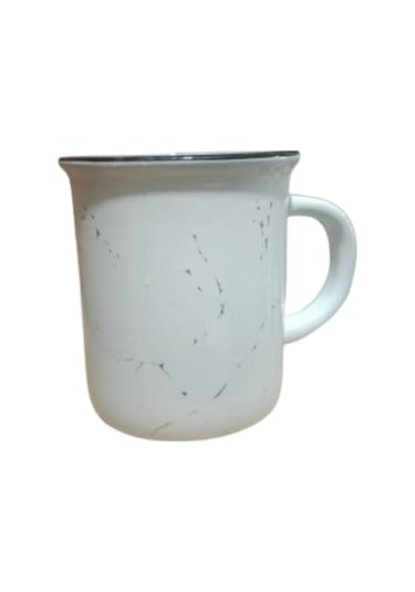 Seramik Kulplu Bardak Renkli Emaye Görünümlü 260 Cc - Beyaz Beyaz