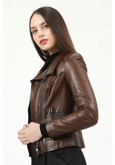 Dericlub Yb-2120 Gerçek Deri Kadın Mont Camel
