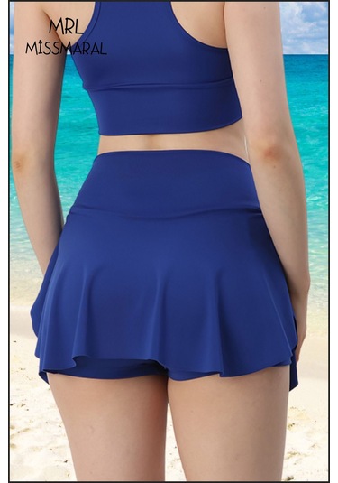 Mini Şort Etek Görünümlü Etek Içi Şortlu Cepli Spor Tasarım Tenis Deniz Havuz Fitness Mavi 1107 Mavi