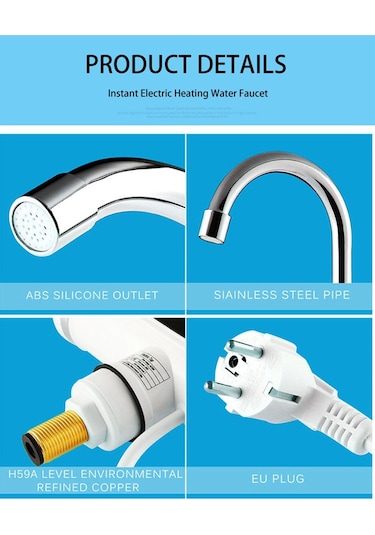 Elektrikli Ani Su Isıtıcı Termal Şofben Musluk + ÇELİK SİPREL BAŞ Beyaz