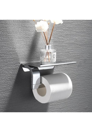 Banyo Paslanmaz Çelik Düz Rulo Tutucu, Tuvalet Kağıdı Havlu Tutucu, Kağıt Havlu Kanca, Cep Telefonu Raf, Banyo Donanım Kalem Kağıt Tutucular Gümüş 16.5 x 12.2 x 11.2 CM