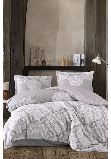 Clasy %100 Pamuk Çift Kişilik Ranforce Uyku Seti Tabula V1 Gri Gri