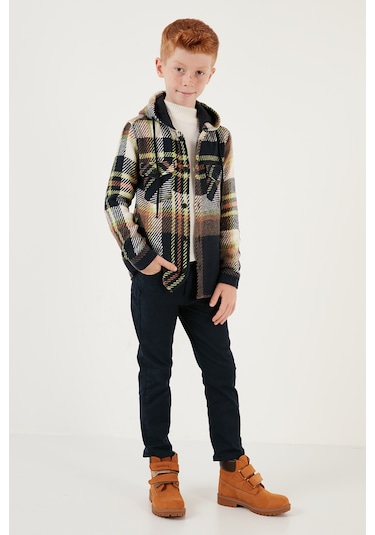 Lela Kapüşonlu Çift Cepli Ekoseli Kışlık Oduncu Erkek Çocuk Gömlek Cf24W81781 Lacivert-Yeşil