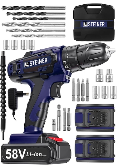 Steiner V-tech 58 V 5 Ah Darbeli Şarjlı Çiftakülü Vidalama Matkap Lacivert