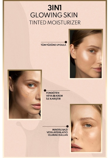 Note Cosmetics 3 in 1 Glowing Skin Tinted Moisturizer 50 SPF Işıltılı Aydınlatıcı Krem