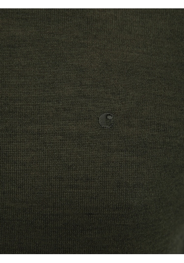 Cacharel Haki Slim Fit Bisiklet Yaka Basic Triko Kazak Yesıl