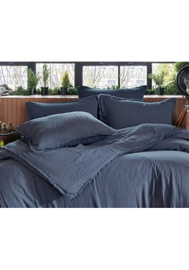 Dantela Shine Plain Indigo Çift Kişilik Müslin Nevresim Takımı