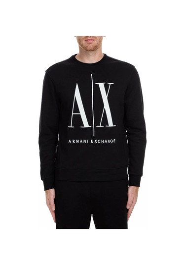 Erkek Önde Ax Logolu Bisiklet Yaka Sweatshirt - Siyah Black