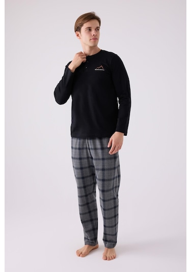 Arnetta 3152 Büyük Beden Erkek Uzun Kol Düğmeli Pijama Takım 001