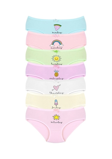 New Lilla 007 Kız Çoçuk Mix Color 7'Li Paket Baskılı Külot