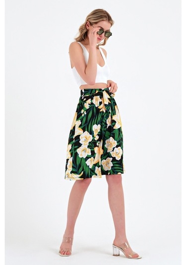 Brz Collection Çiçek Desenli Viskon Etek Çok Renkli