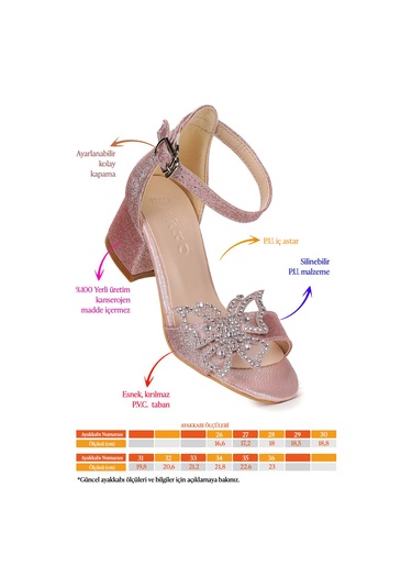 Kiko Kids Zete Kum Simli Kız Çocuk 4 Cm Topuklu Sandalet Abiye Ayakkabı Pudra Pudra
