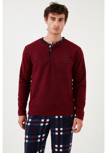 Buratti Regular Fit Bisiklet Yaka Kışlık Yumuşak Dokulu Polar Erkek Pijama Takımı 6096100 Bordo