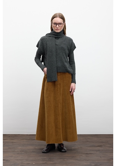 Fitilli Kadife Uzun Etek Kiremit Kiremit