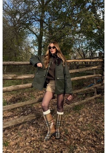 Haki Kadife Ek Yaka Detaylı Mont - 5132 Haki