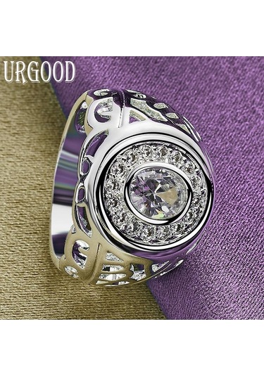 925 Ayar Gümüş Hollow Desen Aaa Zirkon Yüzük Parti Hediye Romantik Takı 10