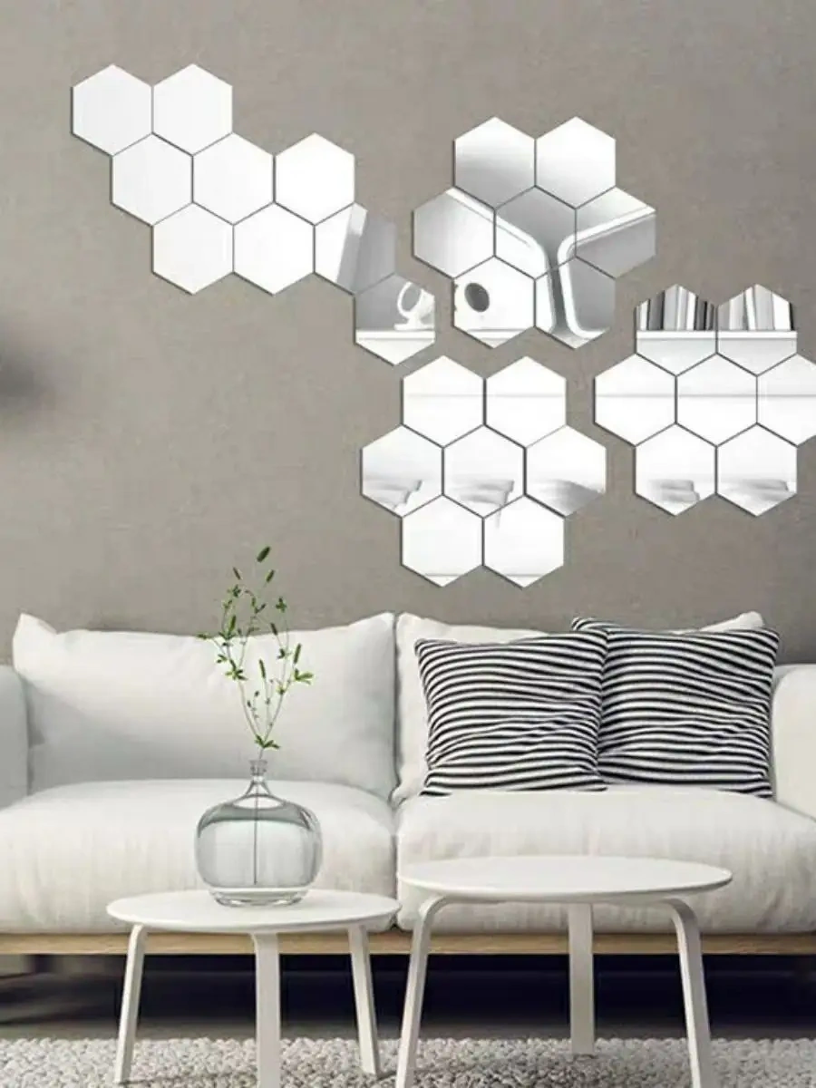 Anshery Aynalı Duvara Yapışan Petek Desenli Dekoratif Duvar Aksesuarları 79522229 Gri