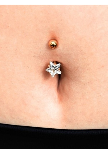 Gold Yıldız Zirkon Taş 8 Mm Zirkon Taş 316l Cerrahi Çelik Göbek Piercing-gbkpr66 Çok Renkli