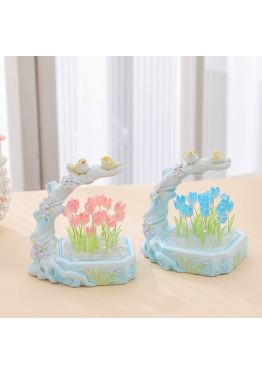 Yaratıcı Masaüstü Reçine Dekoratif Gece Lambası Lale Dıy Malzeme Mavi