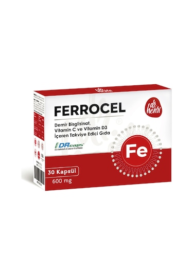 Dr. Henri Ferrocel Demir Bisglisinat Vitamin D3 ve Vitamin C 30 Kapsül