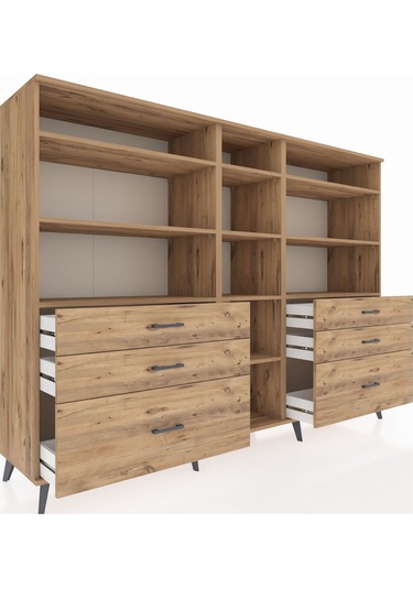 Hyperion Dolap 10 Raflı 6 Çekmeceli 220x44x163 Çam-çam Çam-çam