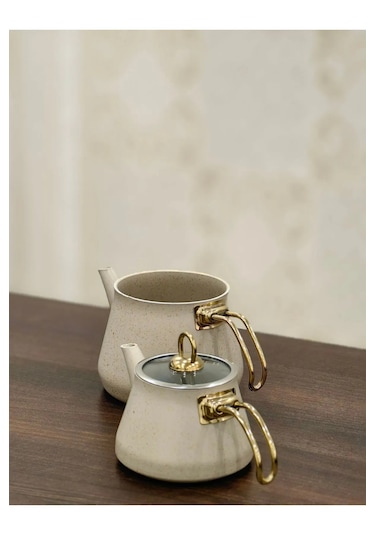 Yunusoğlu Home Granit Kaplama Gold Kulplu Cam Kapak Çaydanlık Kre Krem