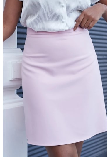 Yüksek Bel Hafif Likralı Kumaş Diz Boy Çan Etek-pembe Pembe