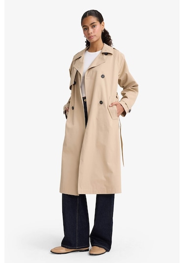 Defacto Regular Fit Pamuklu Kemerli Uzun Trençkot E8595ax25aubg501 Bej