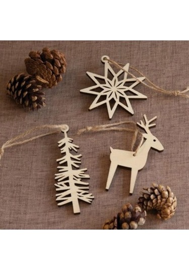 Lijinxu 3 Parça Ahşap Kar Tanesi Geyik Noel Ağacı Asılı