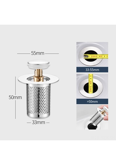Yaozixa Paslanmaz Çelik Evrensel Lavabo Tıkacı - 2'li Fonksiyonlu Anti-tıkanıklık Filtreli Gümüş