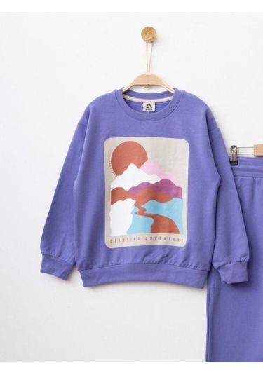 Kız Çocuk Manzara Baskılı Eşofman Takım-14235 Mor