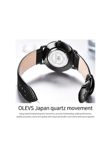 Olevs 5869 Erkekler İş Su Geçirmez Hakiki Deri Kayış Kuvars Saat Siyah + Kahverengi