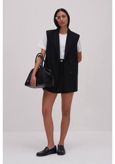 Yüksek Bel Pileli Mini Etek Siyah