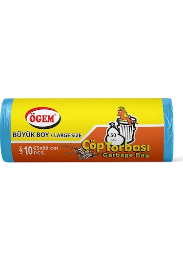 Büyük Boy Çöp Torbası 65 X 80 Cm 10 Lu Rulo X 5 Paket 50 Adet Mavi