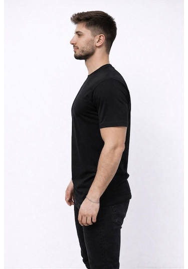 Axxel Erkek Siyah Kısa Kollu Bisiklet Yaka T-shirt-d677 Siyah