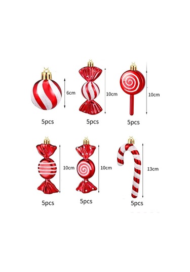 Geeksen 30 Adet Kırmızı-beyaz Plastik Noel Şeker Askısı Seti Nane Şekeri, Asma Şeker, Çubuk Şeker Figürleri