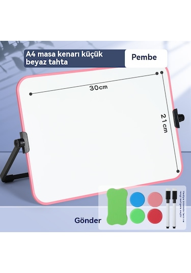 Evde Çalışma İçin Silinebilir Mesajlı Çift Taraflı Beyaz Tahta A4 Pembe Yazı Tahtası Pembe