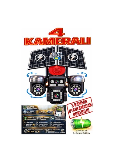S446 4 Kameralı 3 Ptz 4g Solar Kamera