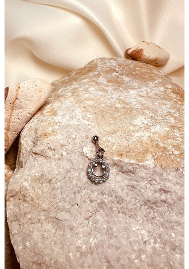 Gülen Sürat Halka Sallantılı Model Zirkon Taşlı Silver Stainless Steel Çelik Piercing Tragus Helix Gümüş