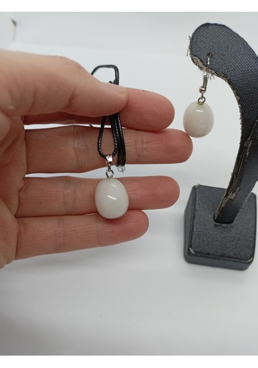 Balık Hediyelik Beyaz Oniks Doğaltaş Kolye ve Seti 10