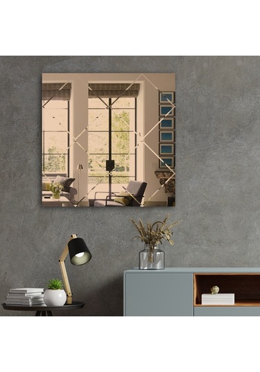 Ayna | Bronz Ayna | Baklava Kanallı - Kare Ayna | 60Cm X 60Cm Bronz