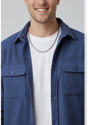 Deepsea Mavi Cepli Likralı Kadife Kumaş Rahat Kesim Erkek Gömlek Yumuşak Dokulu, Şık Tasarım Gömlek 2600759 Mavi