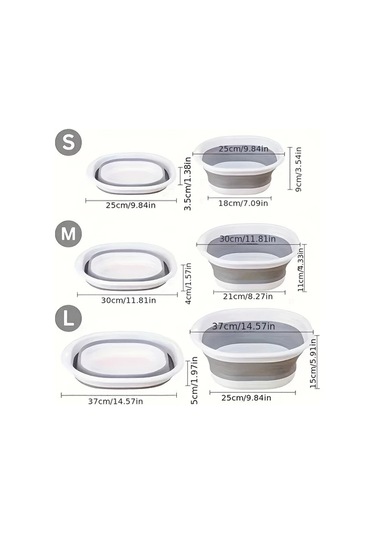 Xuweiwei 3 Adet Katlanır Gri Lavabo Seti Seyahat Leğeni Yurt Ev Çamaşır İçin Gri