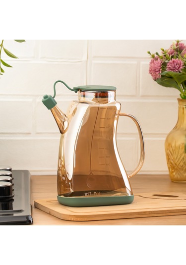 Porsima 3855 Şeffaf Borosilikat Cam Zeytinyağ Şişesi - Yağlık Ve Sirkelik Yeşil 1lt Yeşil